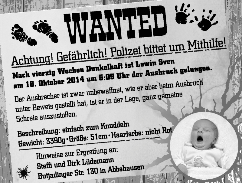 Anzeige für Lewin Sven Lüdemann vom 01.11.2014 aus Nordwest-Zeitung