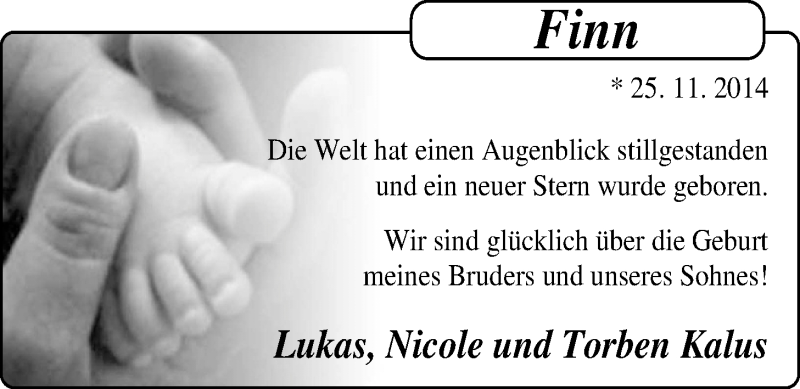 Anzeige für Finn Kalus vom 29.11.2014 aus Nordwest-Zeitung