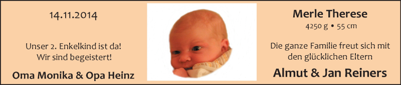 Anzeige für Merle Therese Reiners vom 29.11.2014 aus Nordwest-Zeitung