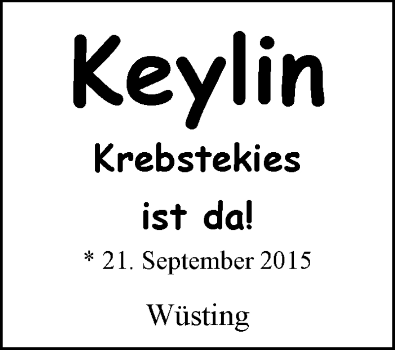 Anzeige für Keylin Krebstekies vom 05.10.2015 aus Nordwest-Zeitung