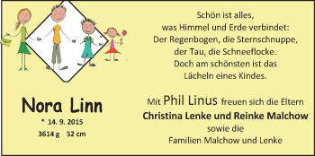 Babyanzeige von Nora Linn  von Nordwest-Zeitung