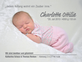 Babyanzeige von Charlotte Ottilie  von Nordwest-Zeitung