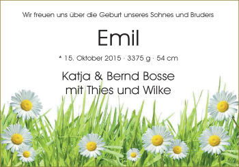 Babyanzeige von Emil  von Nordwest-Zeitung