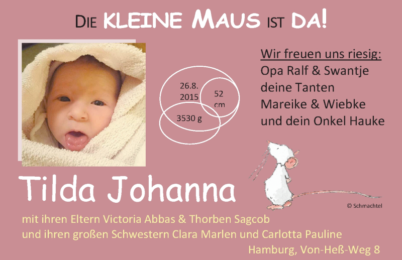 Anzeige für Tilda Johanna  vom 05.09.2015 aus Nordwest-Zeitung