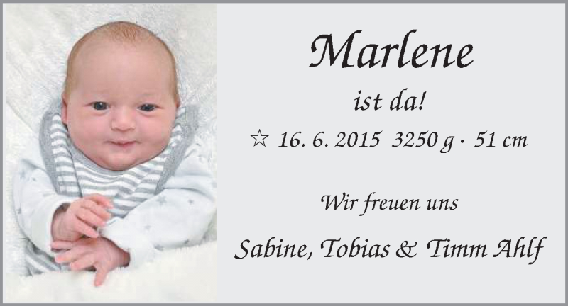 Anzeige für Marlene Ahlf vom 04.07.2015 aus Nordwest-Zeitung
