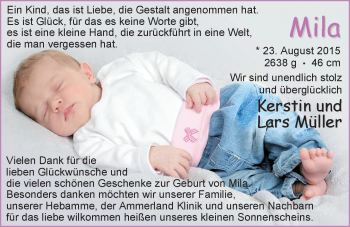 Babyanzeige von Mila Müller von Nordwest-Zeitung
