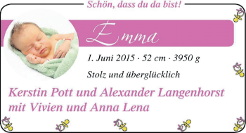 Babyanzeige von Emma  von Nordwest-Zeitung