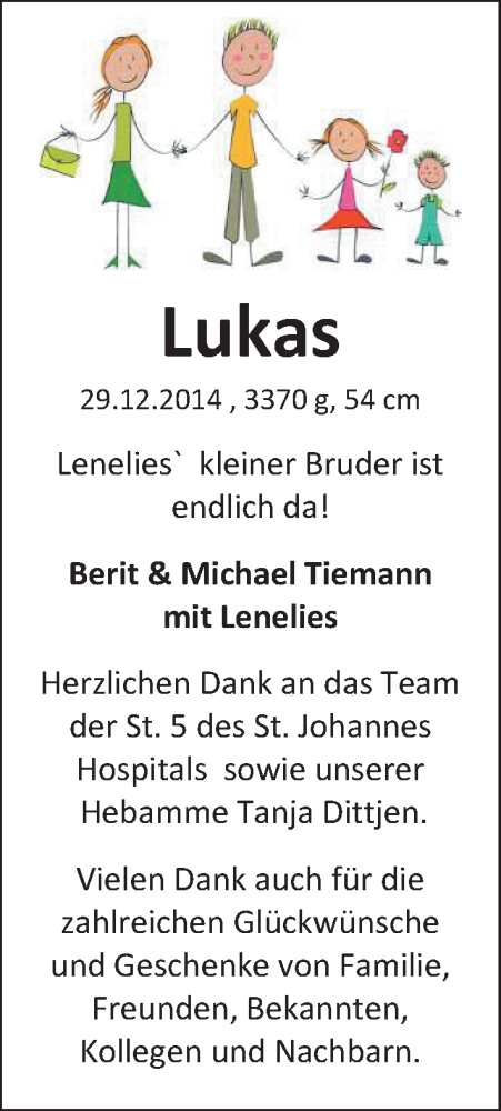 Anzeige für Lukas Tiemann vom 12.02.2015 aus Nordwest-Zeitung