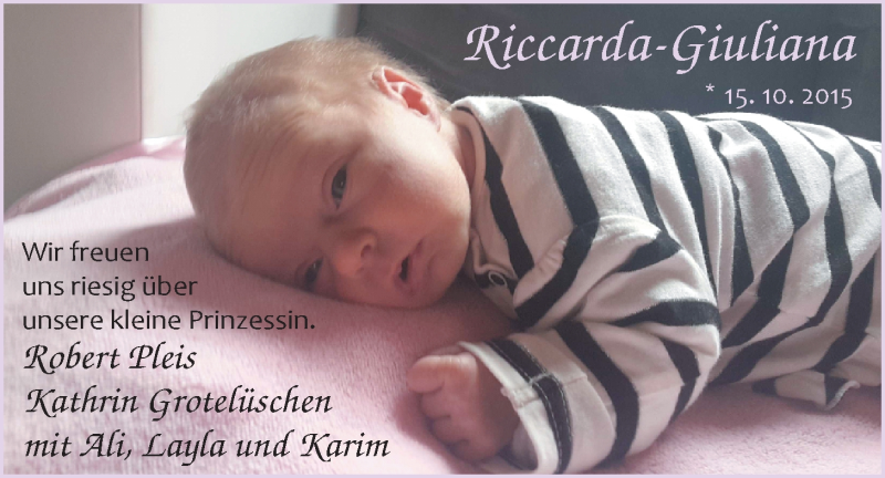 Anzeige für Riccarda-Giuliana  vom 24.10.2015 aus Nordwest-Zeitung