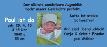Babyanzeige von Paul  von Nordwest-Zeitung