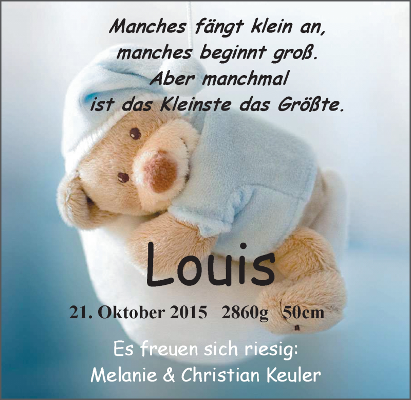 Anzeige für Louis Keuler vom 14.11.2015 aus Nordwest-Zeitung