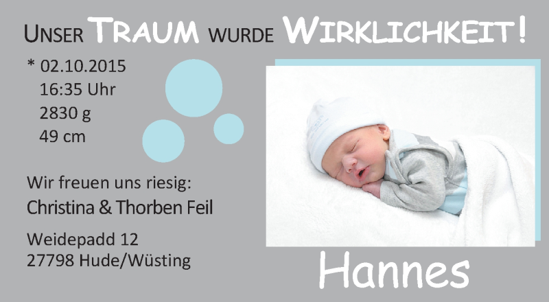 Anzeige für Hannes Feil vom 17.10.2015 aus Nordwest-Zeitung