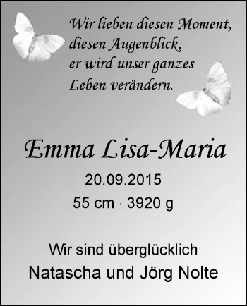 Babyanzeige von Emma Lisa-Maria Nolte von Nordwest-Zeitung