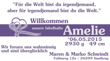 Babyanzeige von Amelie  von Nordwest-Zeitung