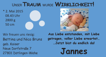 Babyanzeige von Jannes Bruns von Nordwest-Zeitung