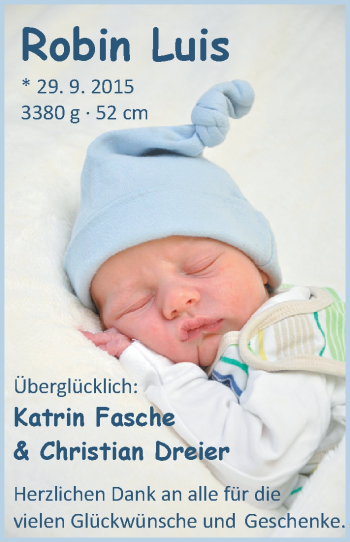Babyanzeige von Robin Luis  von Nordwest-Zeitung