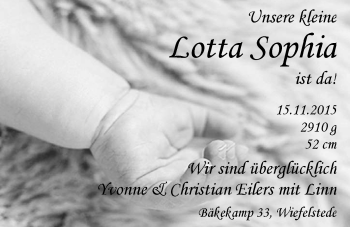 Babyanzeige von Lotta Sophia Eilers von Nordwest-Zeitung