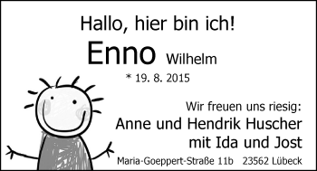 Babyanzeige von Enno Wilhelm Huscher von Nordwest-Zeitung