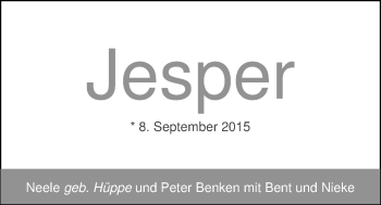 Babyanzeige von Jesper Benken von Nordwest-Zeitung