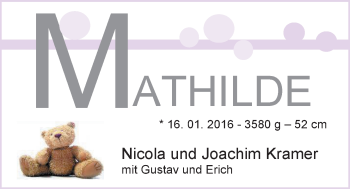 Babyanzeige von Mathilde  von Nordwest-Zeitung