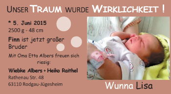 Babyanzeige von Wunna Lisa  von Nordwest-Zeitung