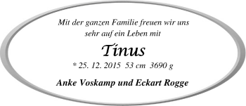 Babyanzeige von Tinus  von Nordwest-Zeitung