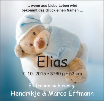 Babyanzeige von Elias Effmann von Nordwest-Zeitung