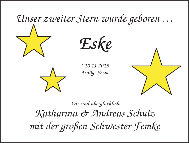 Anzeige für Eske Schulz vom 19.12.2015 aus Nordwest-Zeitung