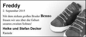 Babyanzeige von Freddy  von Nordwest-Zeitung