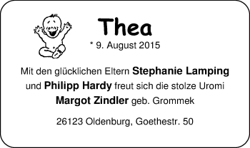 Babyanzeige von Thea  von Nordwest-Zeitung
