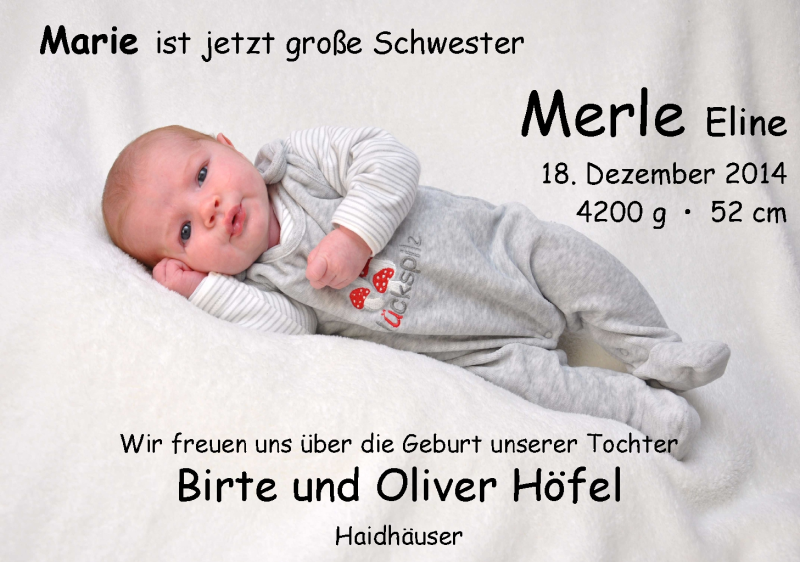 Anzeige für Merle Eline Höfel vom 31.01.2015 aus Nordwest-Zeitung