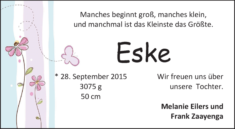 Anzeige für Eske  vom 10.10.2015 aus Nordwest-Zeitung