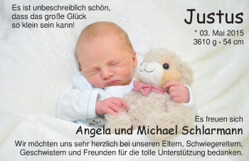 Babyanzeige von Justus Schlarmann von Nordwest-Zeitung