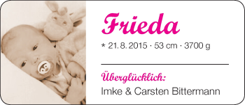 Babyanzeige von Frieda Bittermann von Nordwest-Zeitung