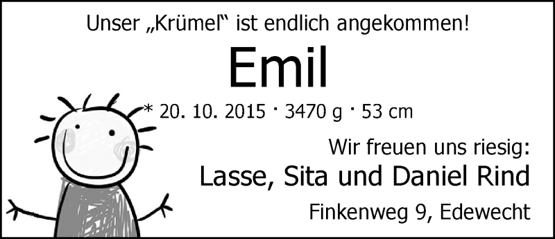 Anzeige für Emil Rind vom 02.12.2015 aus Nordwest-Zeitung