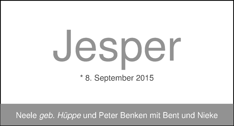 Anzeige für Jesper Benken vom 19.09.2015 aus Nordwest-Zeitung