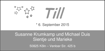 Babyanzeige von Till  von Nordwest-Zeitung