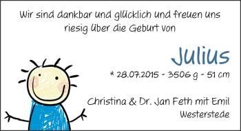 Babyanzeige von Julius Feth von Nordwest-Zeitung