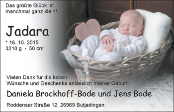Babyanzeige von Jadara Bode von Nordwest-Zeitung