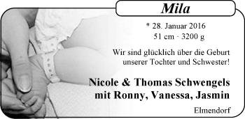 Babyanzeige von Mila Schwengels von Nordwest-Zeitung
