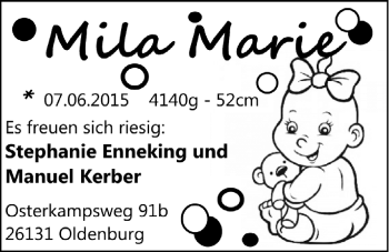 Babyanzeige von Mila Marie  von Nordwest-Zeitung