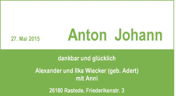 Babyanzeige von Anton Johann  von Nordwest-Zeitung