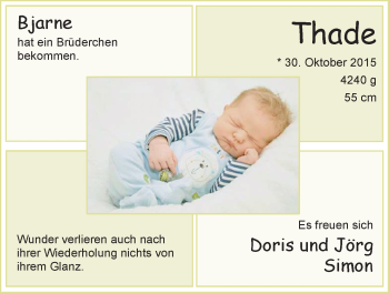 Babyanzeige von Thade Simon von Nordwest-Zeitung