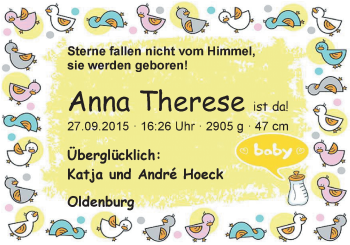 Babyanzeige von Anna Therese Hoeck von Nordwest-Zeitung