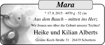 Babyanzeige von Mara Alberts von Nordwest-Zeitung