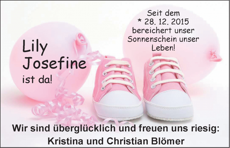Anzeige für Lily Josefine Blömer vom 16.01.2016 aus Nordwest-Zeitung