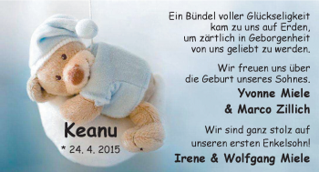 Babyanzeige von Keanu  von Nordwest-Zeitung