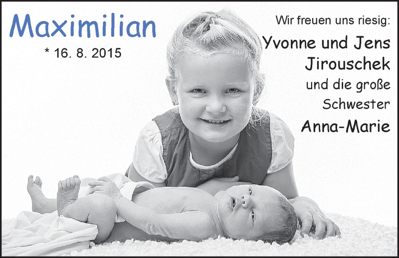 Anzeige für Maximilian Jirouschek vom 12.09.2015 aus Nordwest-Zeitung