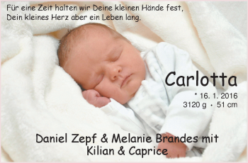 Babyanzeige von Carlotta Zepf von Nordwest-Zeitung