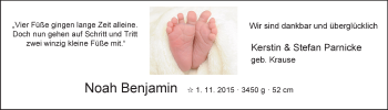 Babyanzeige von Noah Benjamin Parnicke von Nordwest-Zeitung